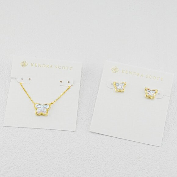 Kendra Scott Butterfly White AB Necklace & Stud Earrings Set - Picture 1 of 3